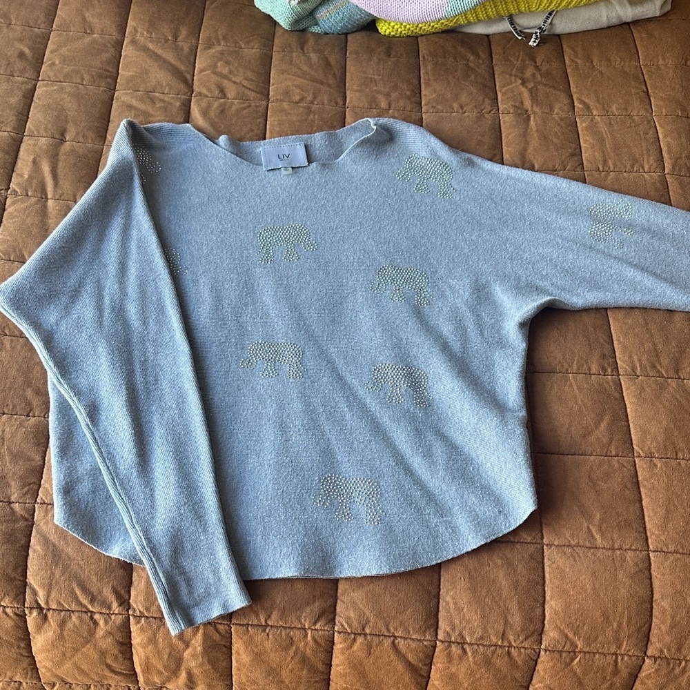 Light Blue Liv Milano Women Sweater with elephants